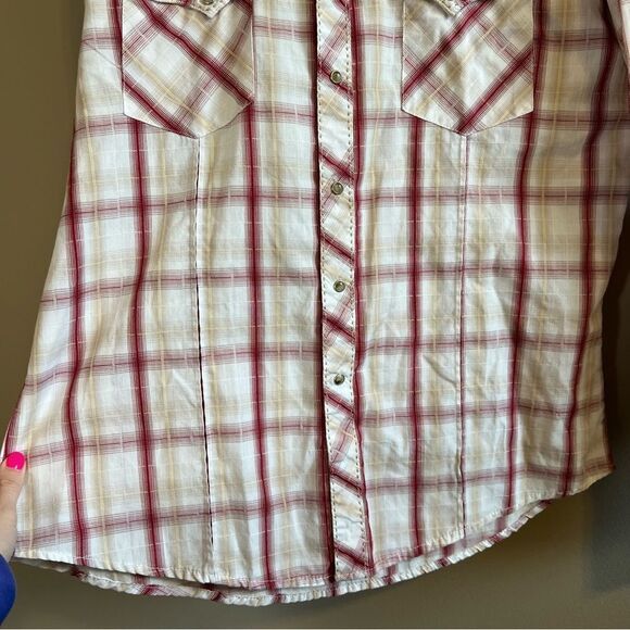 ✨ Wrangler Men’s White Maroon Plaid Pearl Snap Button Down Shirt Large - Picture 3 of 7